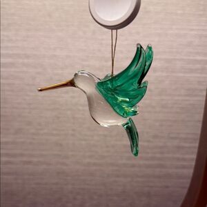 Glass Hummingbird Christmas Holiday Ornament with Green Wings